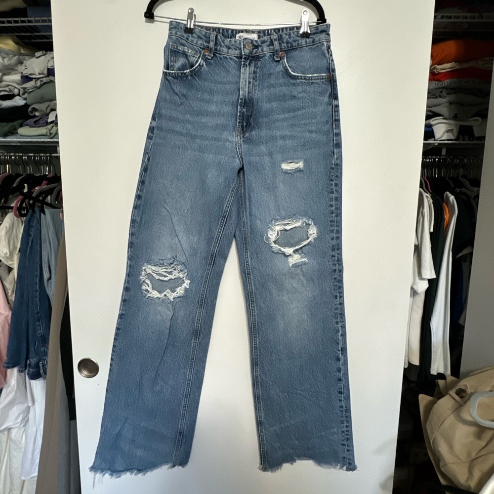 Zara Blue Flare Wide Leg Jeans